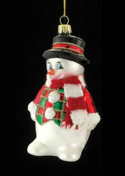 Kurt Adler 4.5" Red And White Glass Snowman With Scarf Christmas Ornament