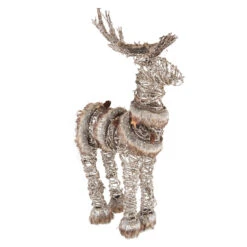 20.5" Rustic Style Faux Fur Trimmed Glittered Deer Christmas Decoration