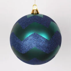 2-Finish Green And Blue Chevron Shatterproof Christmas Ball Ornament 8" (200mm)