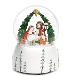 Roman 6" White And Green Music Snowman Nativity Dome Table Top Decoration