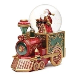 Roman 7.5" Red Green And Gold Musical Santa Christmas Train Glitterdome