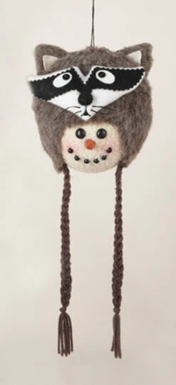 Kurt Adler 13" Brown And Black Snowman With Plush Raccoon Hat Christmas Ornament