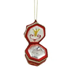 Northlight 3.5" Red And Silver Wedding Ring Box Glass Christmas Ornament