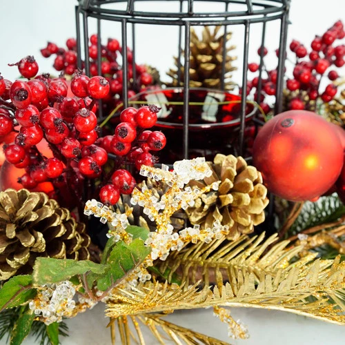 Northlight 19" Red And Green Berry With Pine Cone Birdcage Christmas Pillar Candle Holder 4 Northlight 19" Red And Green Berry With Pine Cone Birdcage Christmas Pillar Candle Holder - Image 2