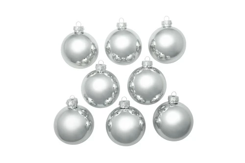 8ct Silver Shiny Glass Christmas Ball Ornaments 3.25" (80mm) 5 8ct Silver Shiny Glass Christmas Ball Ornaments 3.25" (80mm) - Image 3
