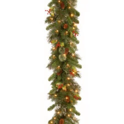 9' X 12" Pre-Lit Wintry Pine Artificial Christmas Garland With Cones, Berries And Snow - Clear Lights