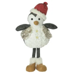 Northlight 24" Gray And White Sitting Penguin With Beanie Santa Hat Christmas Figurine