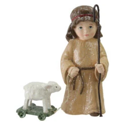 4.25" White And Brown Boy Shepherd With Lamb Christmas Nativity Decor