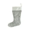 17" Gray And White Quilted Embellished Christmas Stocking