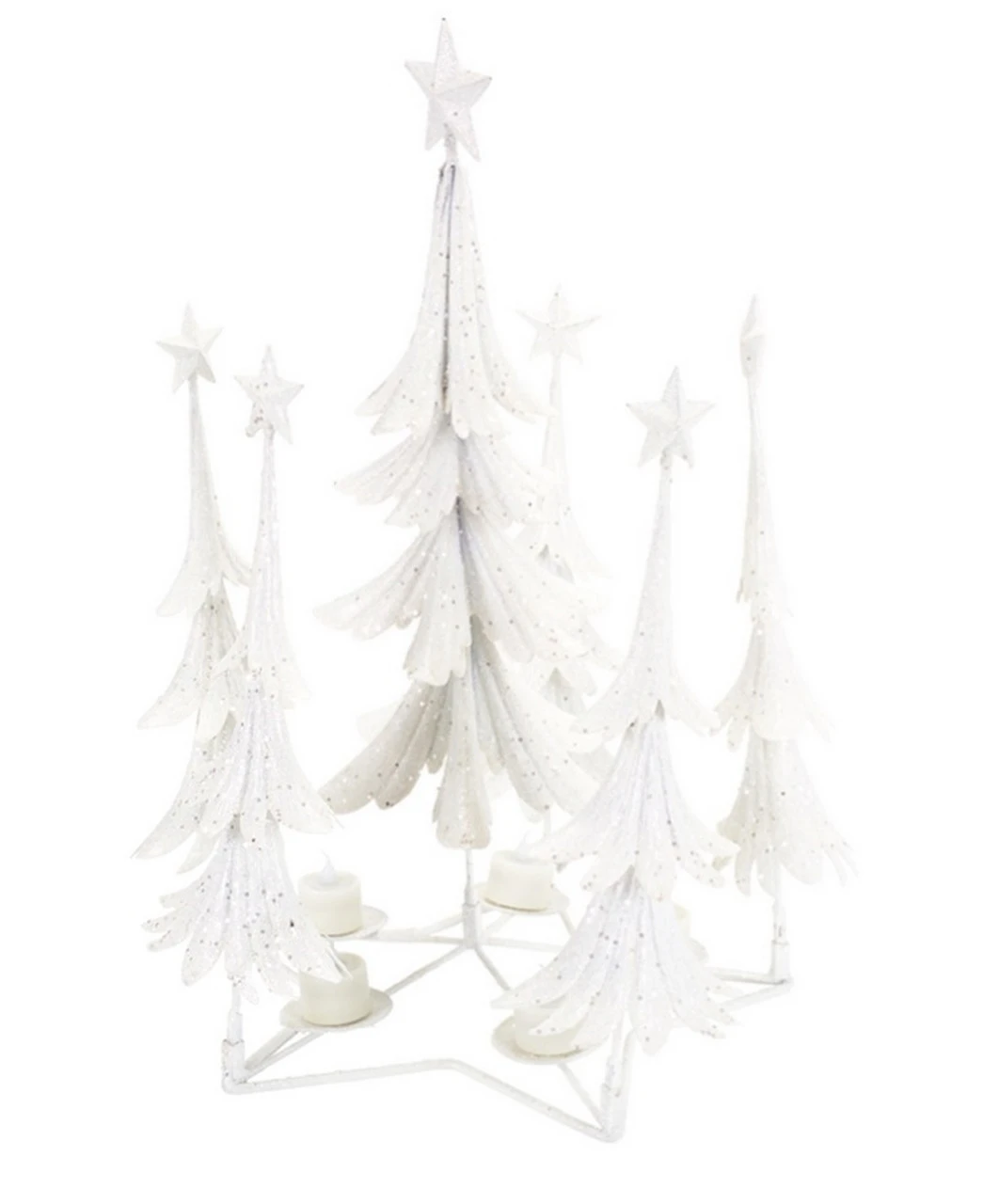 Melrose 21" White Glittered Christmas Tree Tea Light Candle Holder 3 Melrose 21" White Glittered Christmas Tree Tea Light Candle Holder