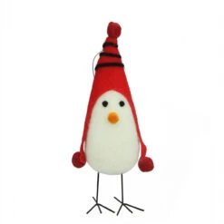 8" Red And White Bird With Winter Hat Christmas Ornament