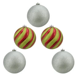 Northlight 5ct Yellow And Silver Shatterproof 2-Finish Christmas Ball Ornaments 6" (152mm)