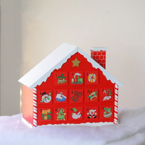 Northlight 10.25" Red And White Advent House With Chimney Storage Box 6 Northlight 10.25" Red And White Advent House With Chimney Storage Box - Image 4
