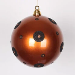2-Finish Brown And Black Polka Dots Shatterproof Christmas Ball Ornament 8" (200mm)