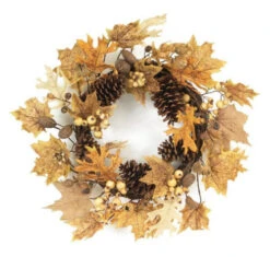 Melrose Brown And Yellow Pine Cones And Leaves Artificial Harvest Wreath - 24-Inch, Unlit