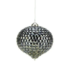 4.75" Gray And Silver Rivet Gem Glass Onion Christmas Ornament