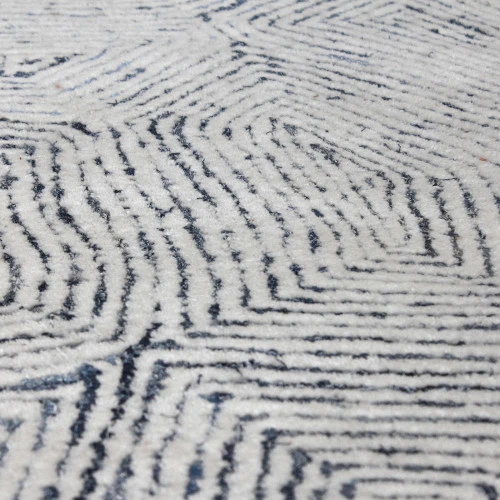 9' X 12' Maze Blue Hand-Tufted Ivory Wool Rug 5 9' X 12' Maze Blue Hand-Tufted Ivory Wool Rug - Image 3