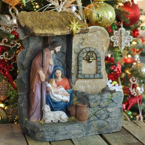 Northlight 14" Brown And Gray Holy Family Religious Nativity Fountain With Lamp Tabletop Christmas Decoration 4 Northlight 14" Brown And Gray Holy Family Religious Nativity Fountain With Lamp Tabletop Christmas Decoration - Image 2