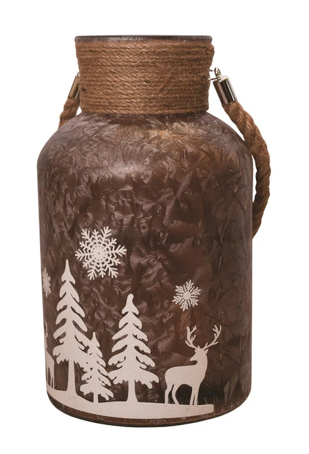 Northlight 12" Brown Winter Scene Christmas Pillar Candle Holder Lantern With Handle 3 Northlight 12" Brown Winter Scene Christmas Pillar Candle Holder Lantern With Handle