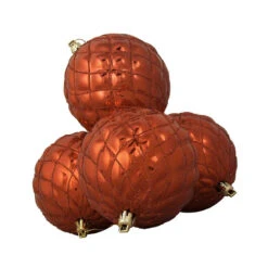 4ct Burnt Orange Diamond Lattice Shatterproof Shiny Christmas Ball Ornaments 3.75" (95mm)