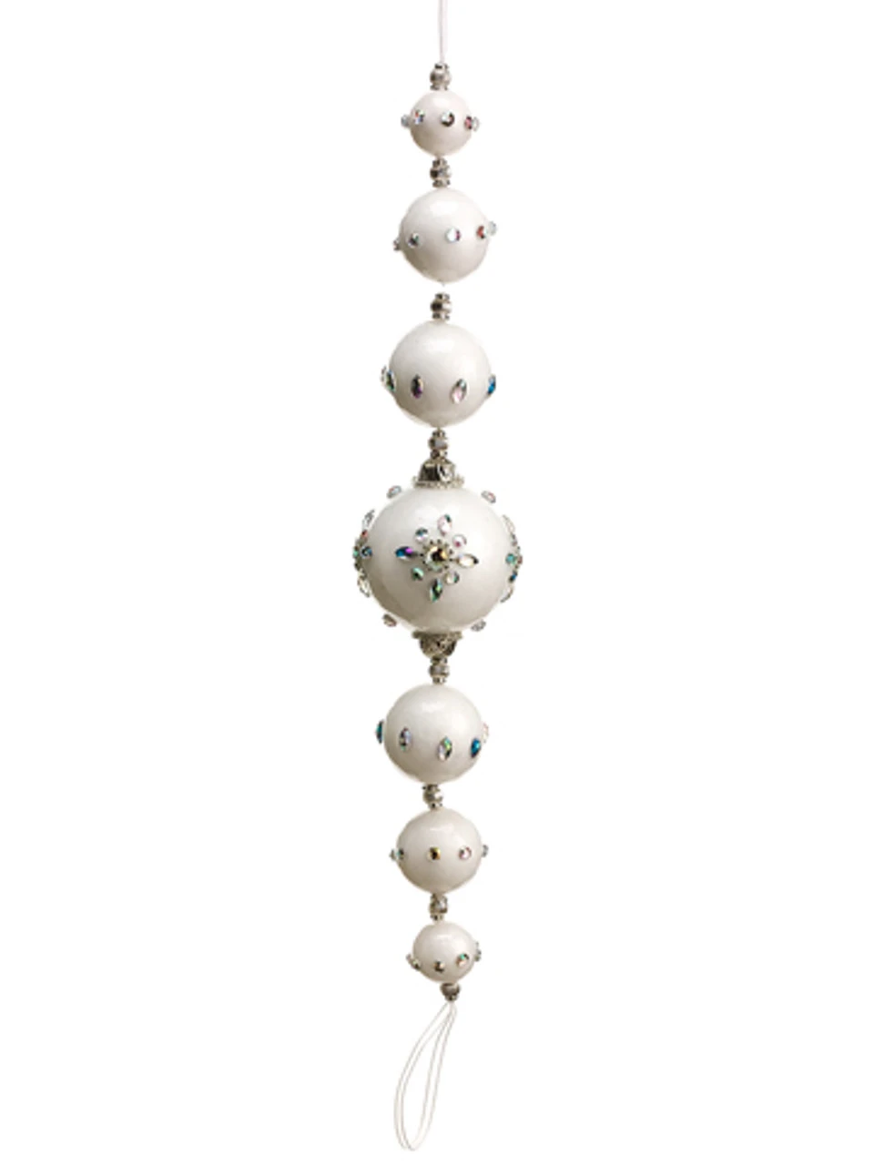 13" White And Silver Jeweled Shatterproof Christmas Ball Finial Ornament 3 13" White And Silver Jeweled Shatterproof Christmas Ball Finial Ornament