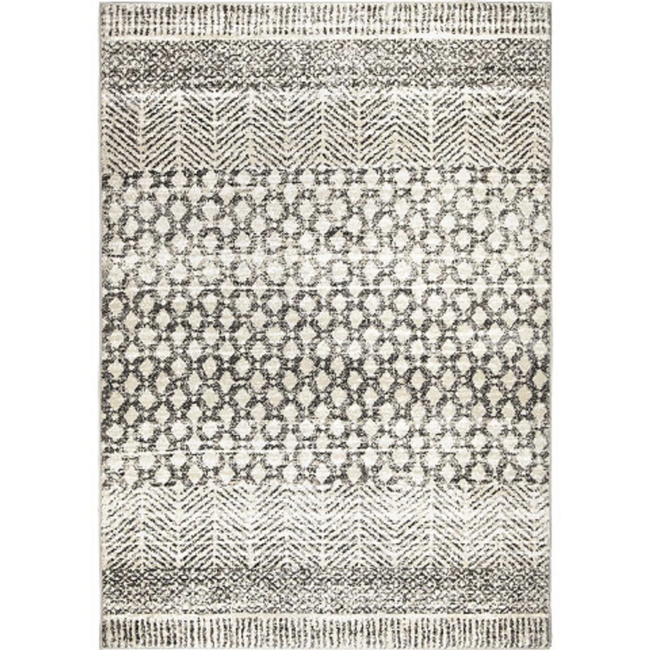 9' X 13' Gray And White Chevron And Moroccan Harlequin Area Throw Rug 3 9' X 13' Gray And White Chevron And Moroccan Harlequin Area Throw Rug