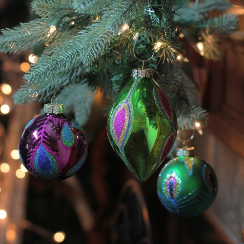 Northlight 3ct Green And Purple 2-Finish Glass Christmas Ball Ornaments 5.75" (145mm) 4 Northlight 3ct Green And Purple 2-Finish Glass Christmas Ball Ornaments 5.75" (145mm) - Image 2