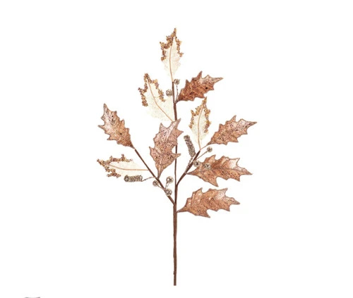 Melrose 28" Gold And White Holly Leaf With Berries Artificial Christmas Spray 3 Melrose 28" Gold And White Holly Leaf With Berries Artificial Christmas Spray