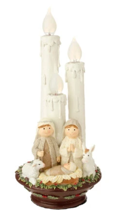 14.5" Pre-Lit White Holy Family Christmas Nativity With Candles Tabletop Decor