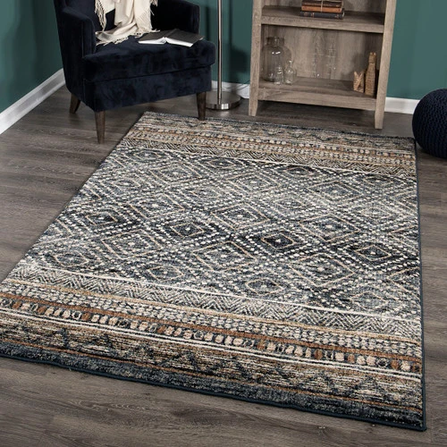 8' X 11' Blue And Bronze Moroccan Print Area Throw Rug 4 8' X 11' Blue And Bronze Moroccan Print Area Throw Rug - Image 2