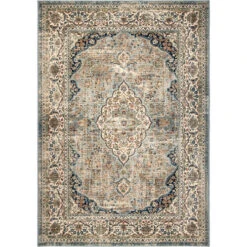 8' X 11' Ivory, Teal, And Rust Traditional Paisley Print Area Throw Rug