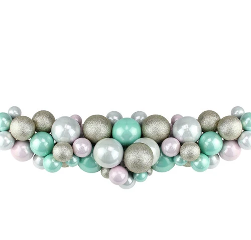 28" Pink And Seafoam Green Shatterproof Glittered Ball Artificial Christmas Swag - Unlit 4 28" Pink And Seafoam Green Shatterproof Glittered Ball Artificial Christmas Swag - Unlit - Image 2