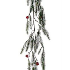 Green And Red Snowy Pine With Jingle Bells Artificial Christmas Garland - 15-Inch, Unlit