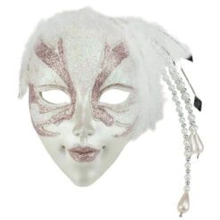 9" Pink And White Glittered Ornate Masquerade Mask Christmas Ornament