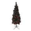 4.5' Pre-Lit Black Flocked Pencil Artificial Christmas Tree - Orange LED Lights - 30657569