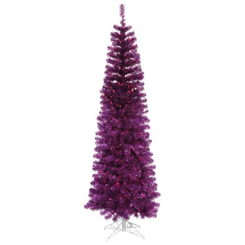 12' Pre-Lit Purple Pencil Tinsel Artificial Christmas Tree - Purple Lights 3 12' Pre-Lit Purple Pencil Tinsel Artificial Christmas Tree - Purple Lights