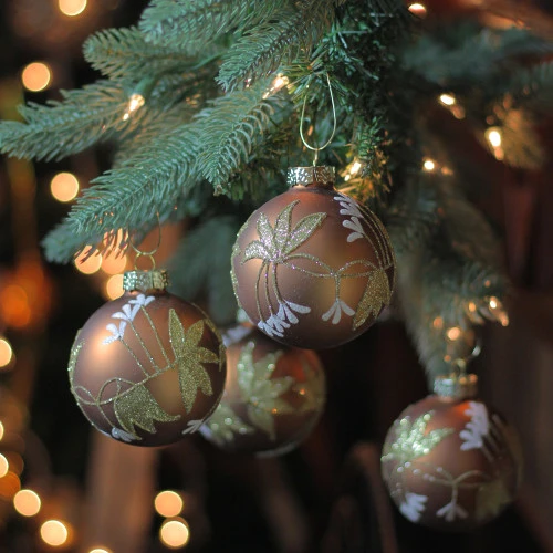 Northlight 4ct Brown And Gold 2-Finish Floral Glass Christmas Ball Ornaments 3.25" (80mm) 4 Northlight 4ct Brown And Gold 2-Finish Floral Glass Christmas Ball Ornaments 3.25" (80mm) - Image 2