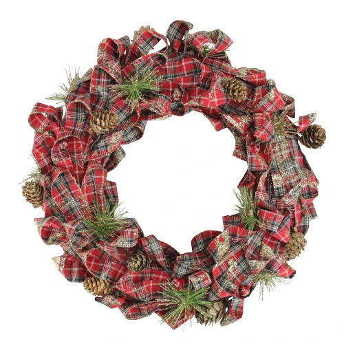 Northlight Red Plaid Bows And Pine Cones Artificial Christmas Wreath, 14.25-Inch, Unlit 3 Northlight Red Plaid Bows And Pine Cones Artificial Christmas Wreath, 14.25-Inch, Unlit