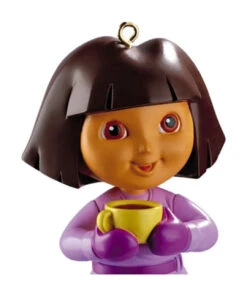 2" Purple And Brown Dora The Explorer With Tea Cup Christmas Ornament