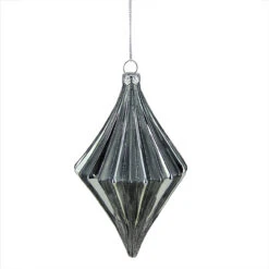 6" Silver Ribbed 3-Finish Glass Christmas Finial Ornament