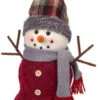 18.5" Woven Style Burgundy Snowman With Plaid Hat Christmas Tabletop Decorations