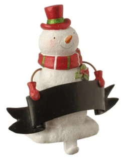 8.5" Red And White Glitter Snowman Stocking Holder With Banner Christmas Decor