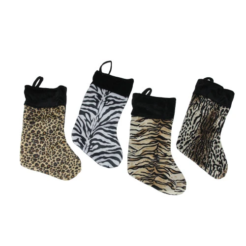 10-Piece Brown Animal Print Christmas Stocking And Wine Gift Bag Set 15" 4 10-Piece Brown Animal Print Christmas Stocking And Wine Gift Bag Set 15" - Image 2