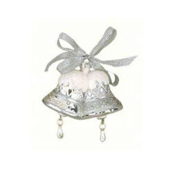 5.63" Merry Bells Silver Hand Blown Glass Hanging Figurine Ornament