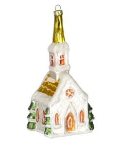 6.75" White Chapel Hand Blown Glass Christmas Ornament