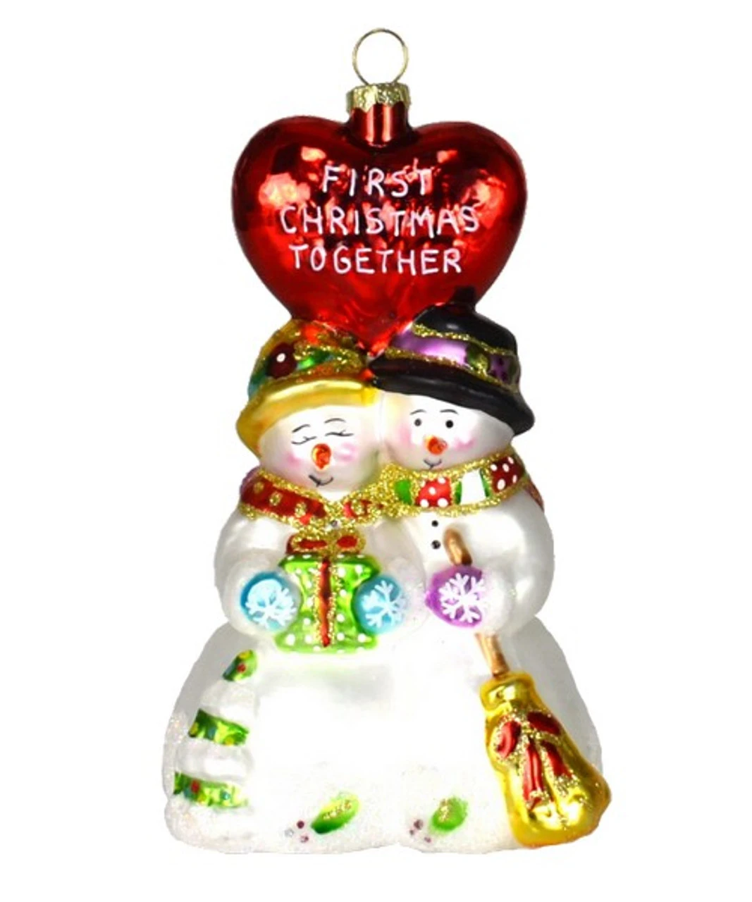6.5" White And Red "First Christmas Together Ornament" Snowman Hand Blown Glass Figurine Ornament 3 6.5" White And Red "First Christmas Together Ornament" Snowman Hand Blown Glass Figurine Ornament