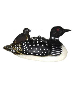 5.63” Black And Brown Mother Loon With Baby Hand Blown Glass Hanging Figurine Ornament