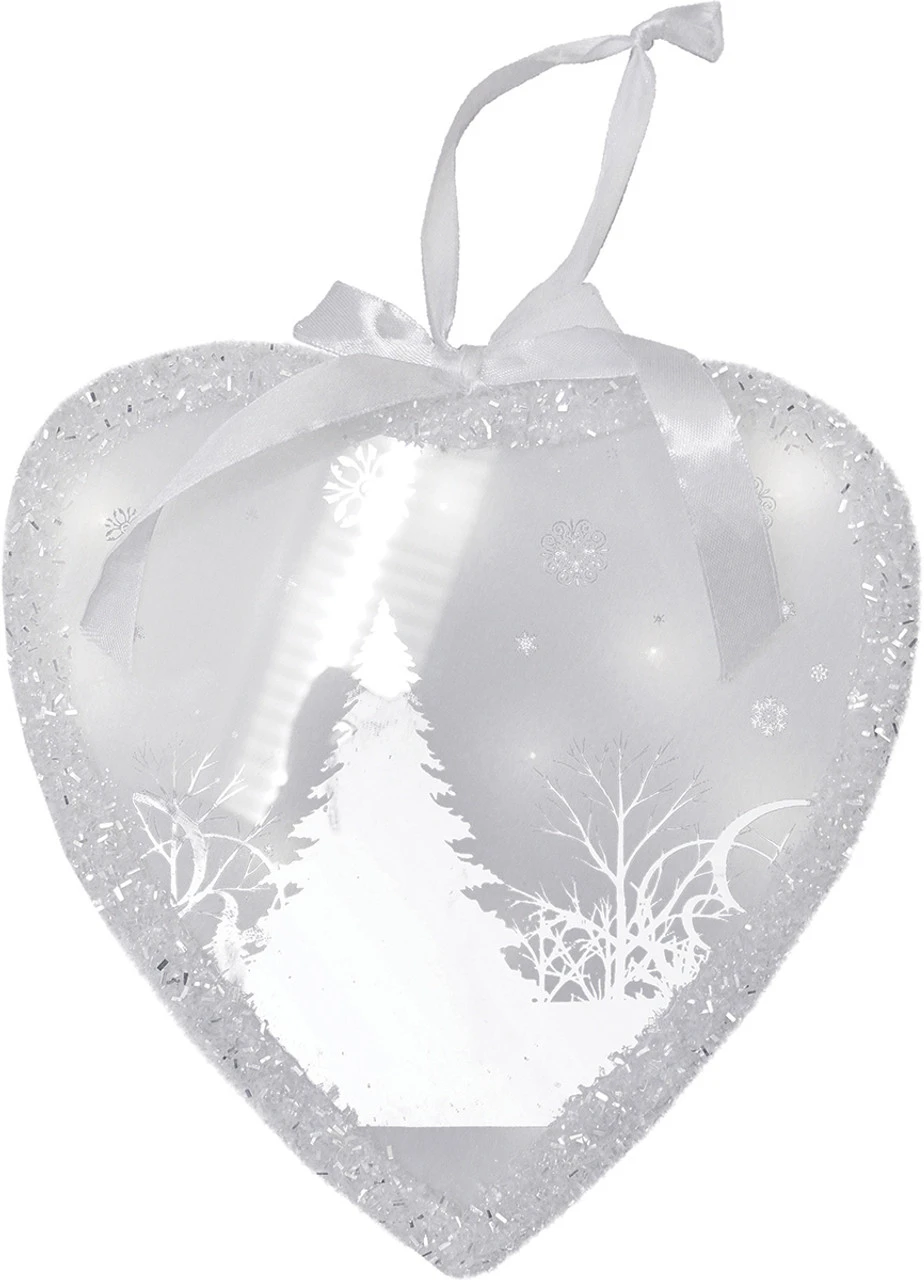 Northlight 8" White Pre-Lit LED Sparkle Wintery Woods Scene Christmas Heart Ornament 3 Northlight 8" White Pre-Lit LED Sparkle Wintery Woods Scene Christmas Heart Ornament