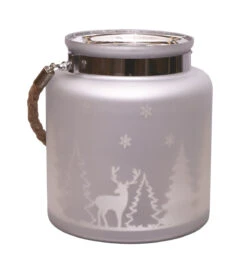 Northlight 8" Silver Matte Winter Scene Christmas Pillar Candle Holder Lantern