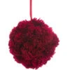 Burgundy Red Plush Glittered Pom Pom Christmas Ball Ornament 6" (152.4 Mm)